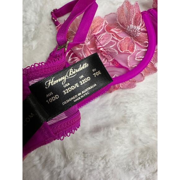 Honey Birdette AURORA🌺 Fuchsia Pink Floral Lace Bra 32DD - Picture 5 of 5